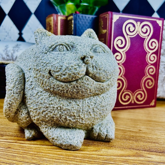 Vintage Large Fat Cat Sculpture Stone-Textured Folk Art Figurine Whimsical - Picture 9 of 15